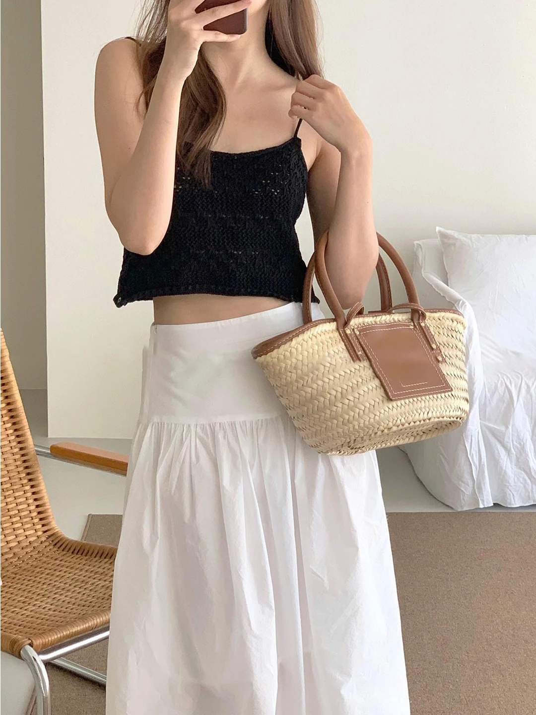 Loose High Waist Fluffy Half Skirt Women's Summer Casual Slimming A-Line Skirt White Color Korean Style Spring Autumn Season