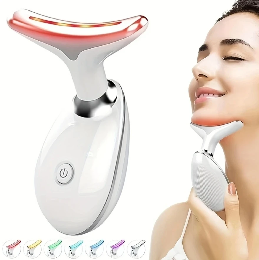 

USB Rechargeable Neck and Face Skin Massager with 7 LED Light Modes, Vibrating Facial Beauty Instrument , Skin Care Device