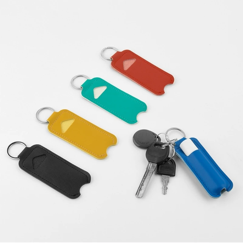Lipstick Lip Gloss Bag Keychain Holder PU Leather Chapstick Keyring Portable Lip Balm Packaging Cover Key Chain