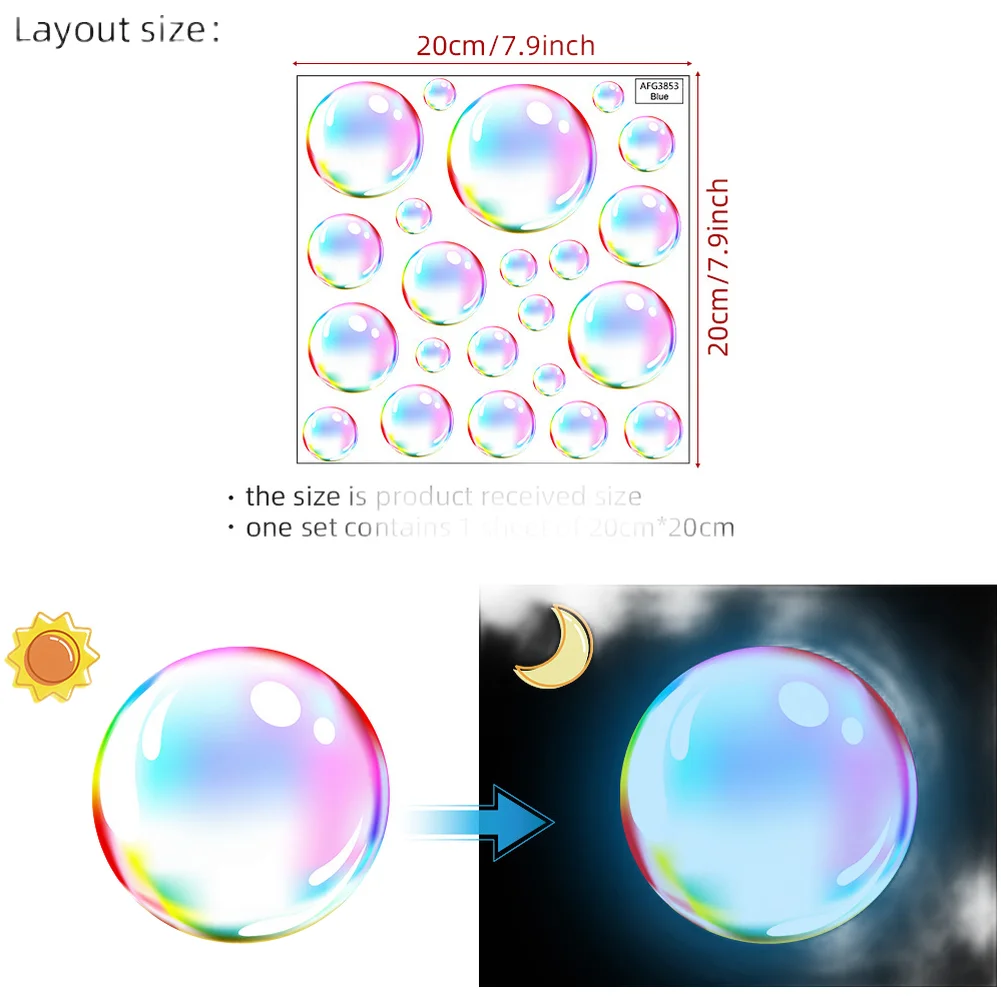 Glow in the Dark Sea Bubble Decorative Wall Sticker PVC Construction for Living Space Enhancement and Visual Appeal