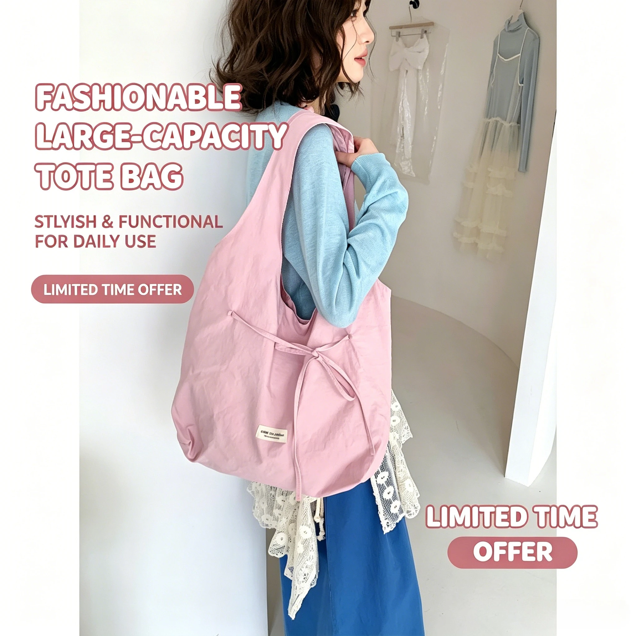 

New Fashion INS Kawaii Simple Shoulder Bag for Women, Large Capacity Soft Tote Bag, Versatile Casual Storage Handbag