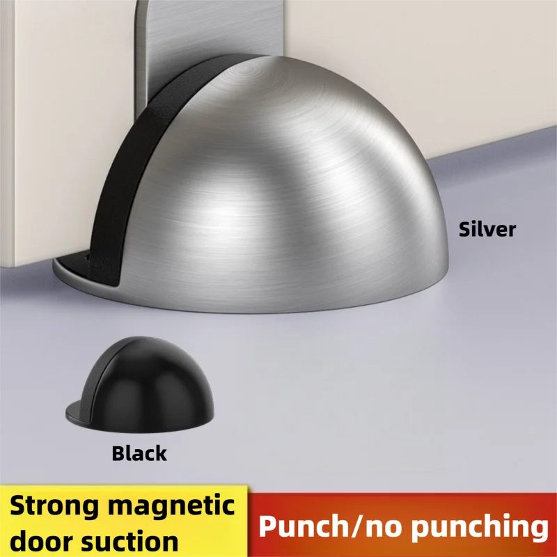 Stainless Steel Rubber Magnetic Door Stopper Punch-free Sticker Concealed Door Holder Floor-mounted Nail-free Doorstop