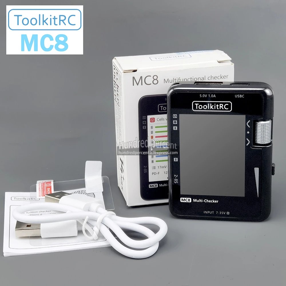 ToolkitRC MC8 Mini-formaat celchecker 32-bit 2-8S batterij multi-checker PWM-uitgang PPM SBUS uitlezing met USB-C snelladen