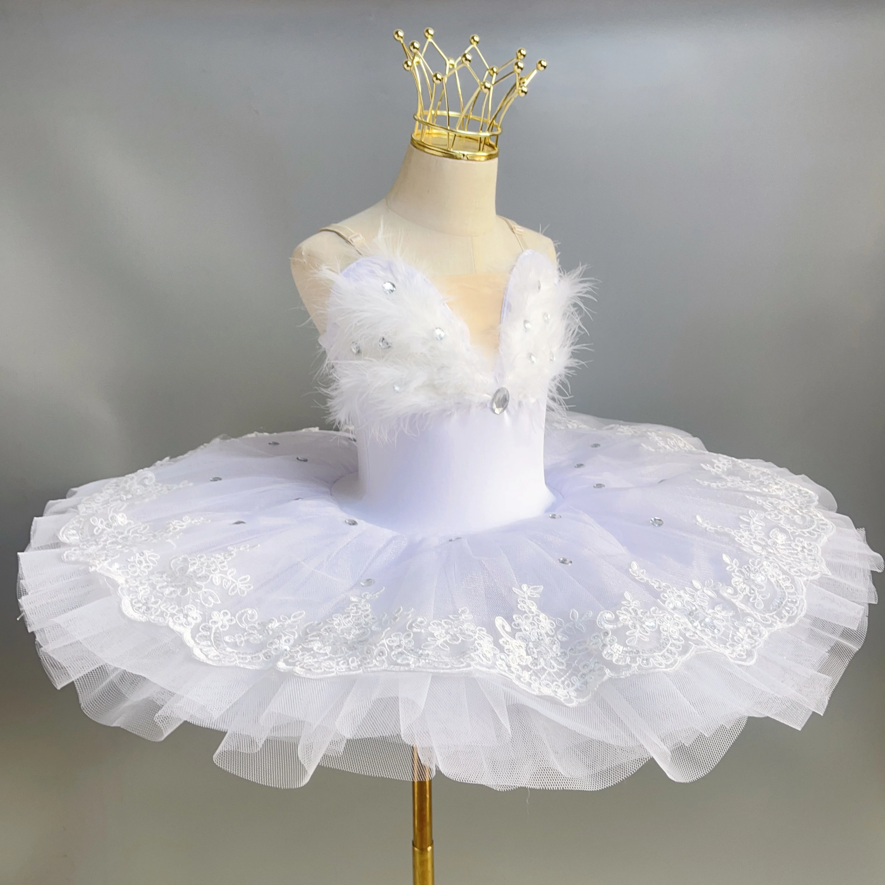 Adult  White Feather Professional Ballet Tutu Dress Classic Ballerina Ballet Dance Costume Pancake Platter Tutu Women