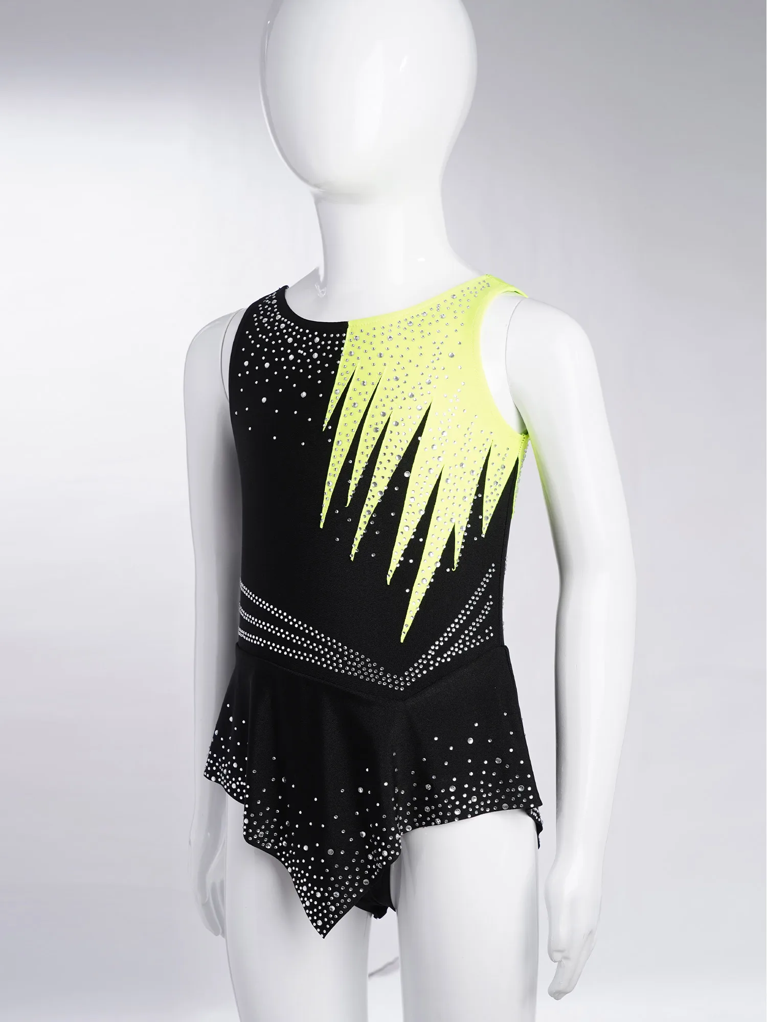 Платье-купальник со стразами контрастного цвета для художественной гимнастики для девочек, костюм для фигурного катания, балета, танца, акробатики, костюм для выступлений