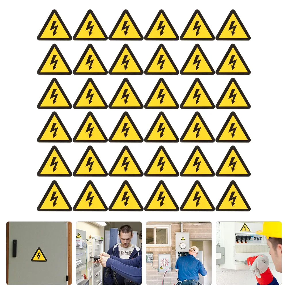 50 Stickers Anti-electric Shock Label Car Warning for Safety Fence Sign Paper High Voltage Labels Panel Staff Caution