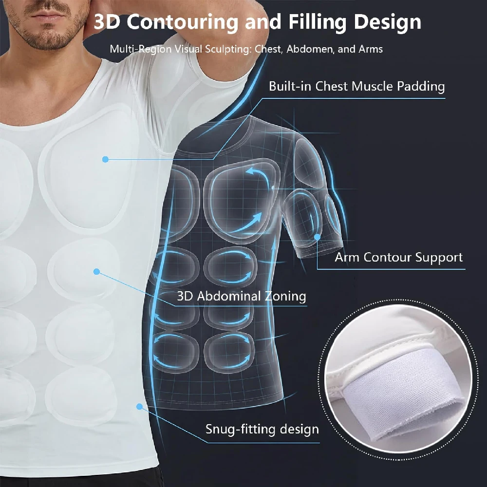 1PCS Men Shaper False Muscle Chest T-Shirt Fake Shoulders Padded Underwear Compression T-Shirts