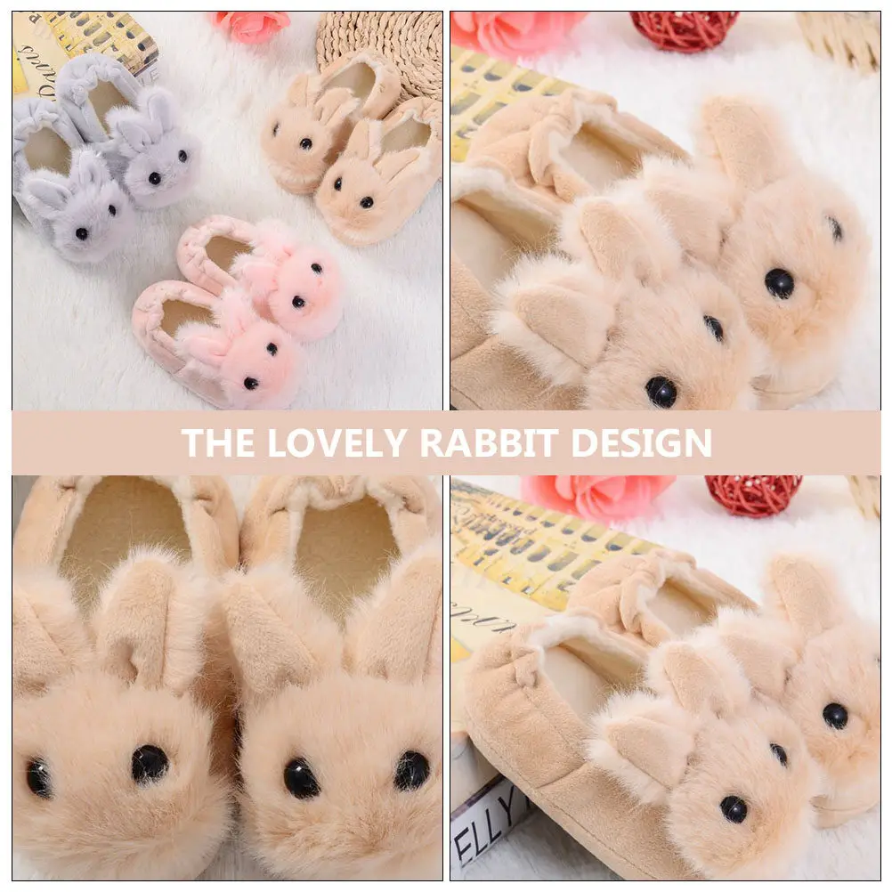 1Pair Children Warm Non-Slip Cotton Slippers Rabbit Shape Size 15 16 Autumn Winter Household Kids Cozy Anti Skid Toe Protection