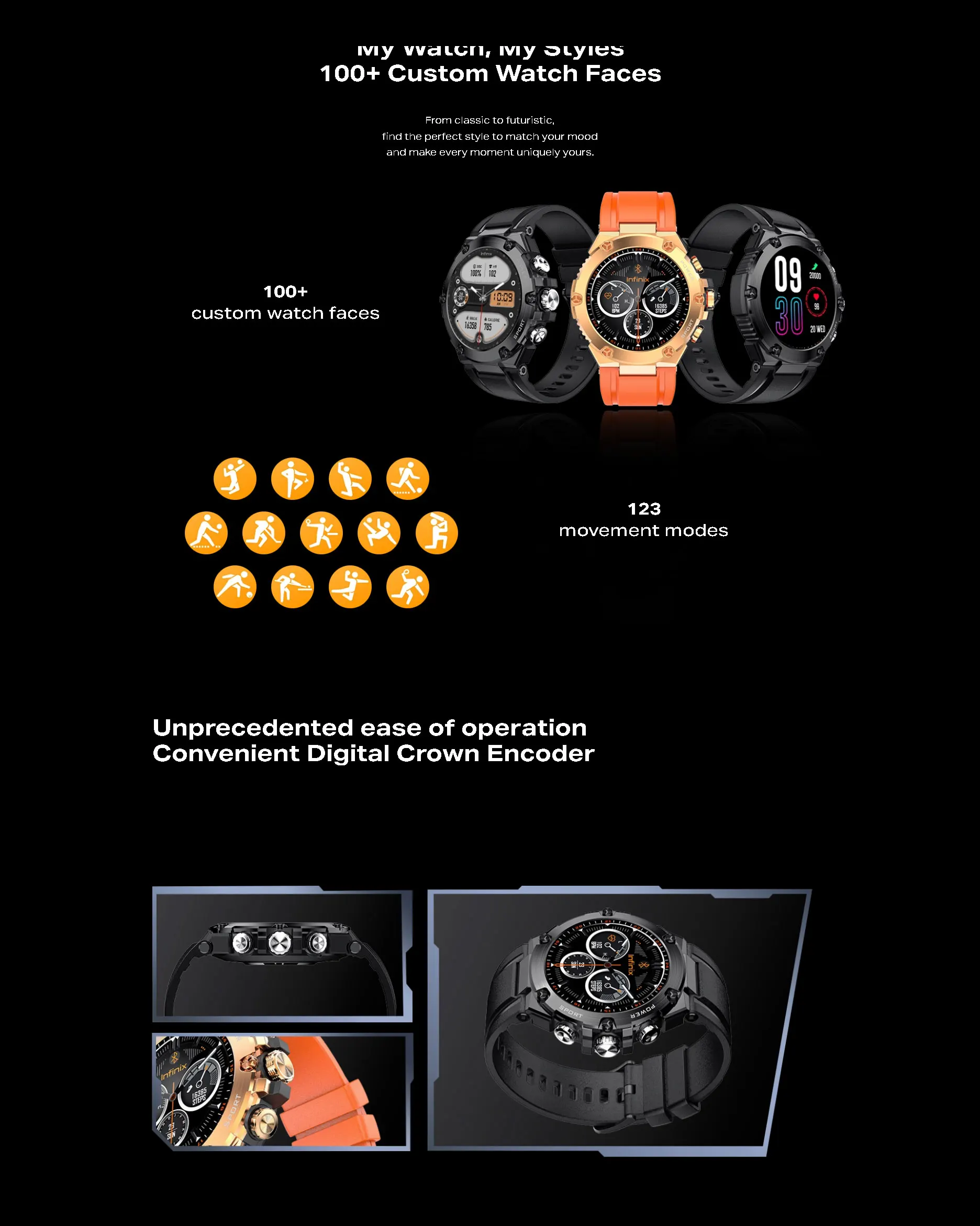 Infinix XWatch 3GT XW3GT رمادي عميق الاتحاد الأوروبي Smartwatch للجنسين اللياقة البدنية النشاط المقتفي مراقب معدل ضربات القلب مقاوم للماء