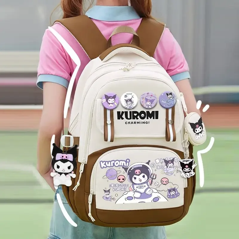 

Sanrioed Anime Kuromi Large Capacity Backpack Cute Children Schoolbag Cartoon Student Stationery Shoulder Bag Gift