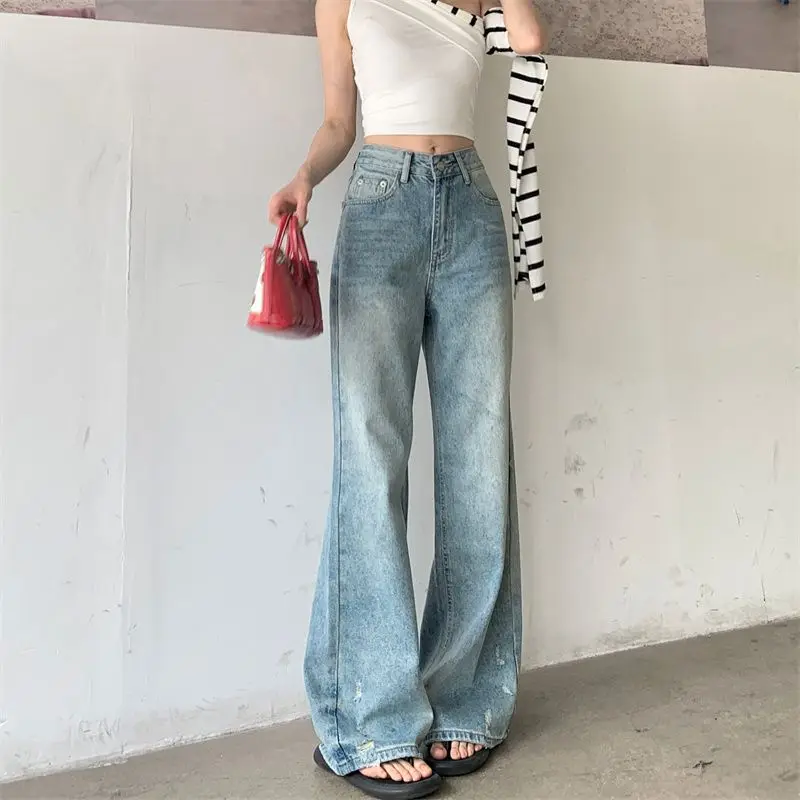 Women's Loose Wide Leg Summer Jeans Casual Denim Pants Elastic Waist Fit Breathable and Lightweight Material Comfortable Pants