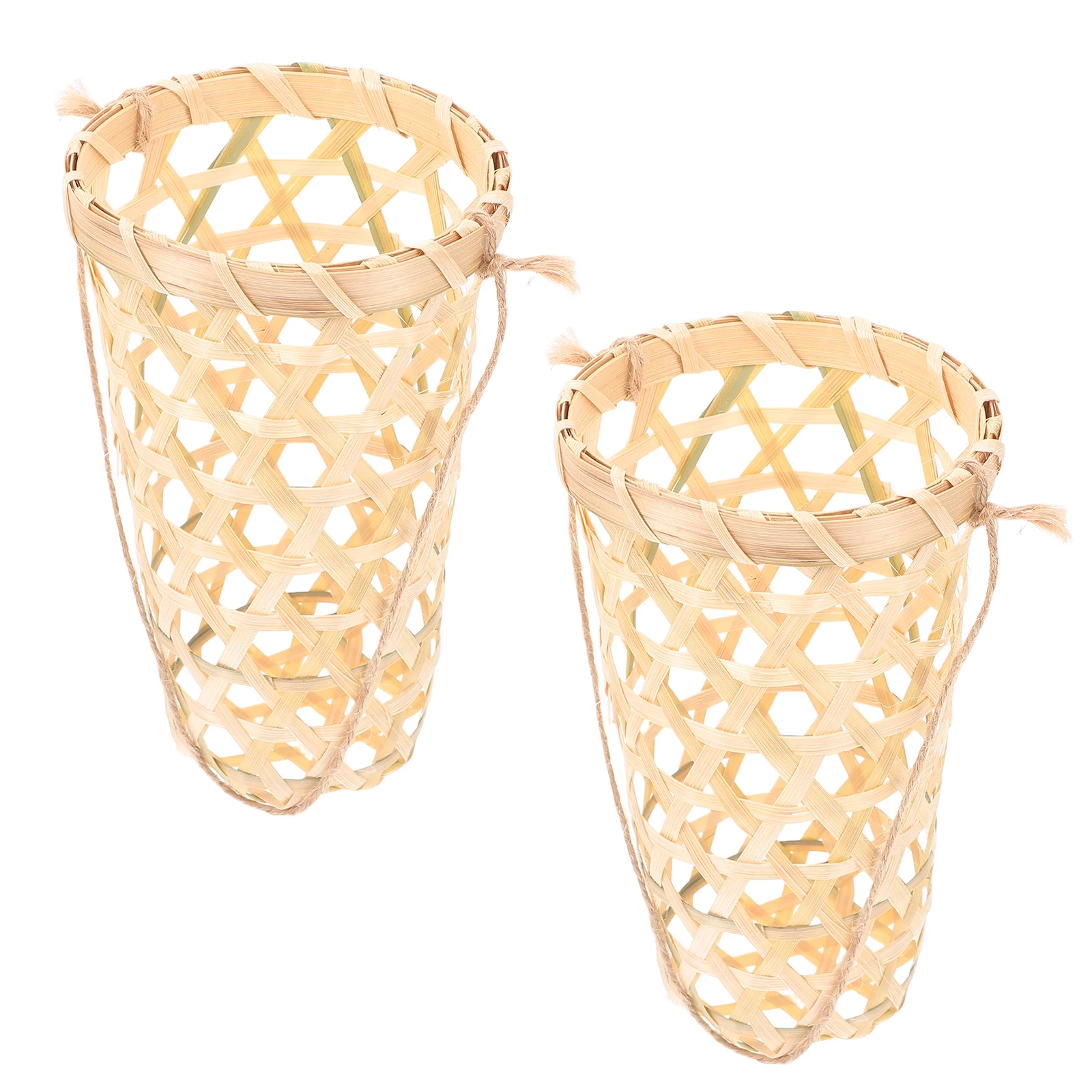 

2pcs Wall Mounted Bamboo Flower Basket Hanging Planter for Plants Outdoor Decor Rustic Charm Woven Basket Farmhouse Style