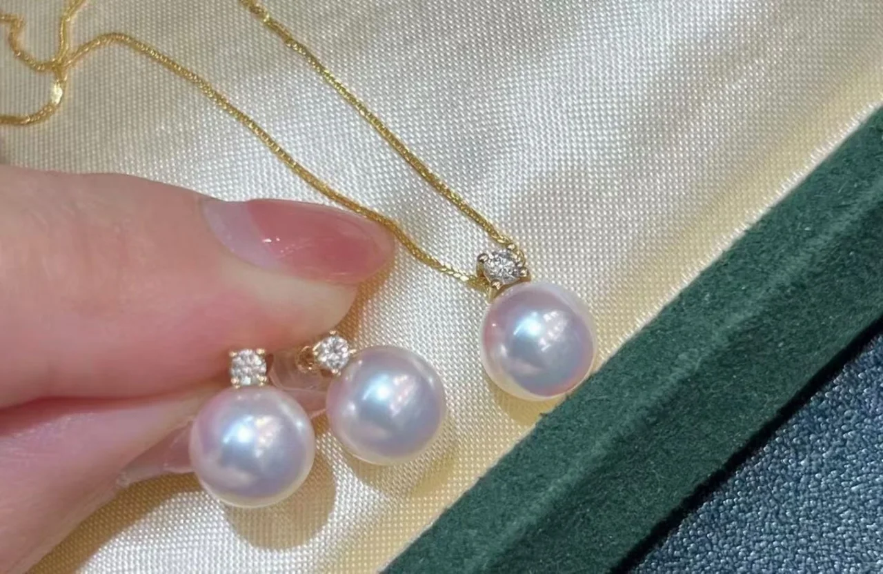 Certificated Chic 925 Silver Freshwater Pearl Jewelry Set 8-9mm Aurora Luster Natural White Pearl Stud Earring/Pendant Necklace