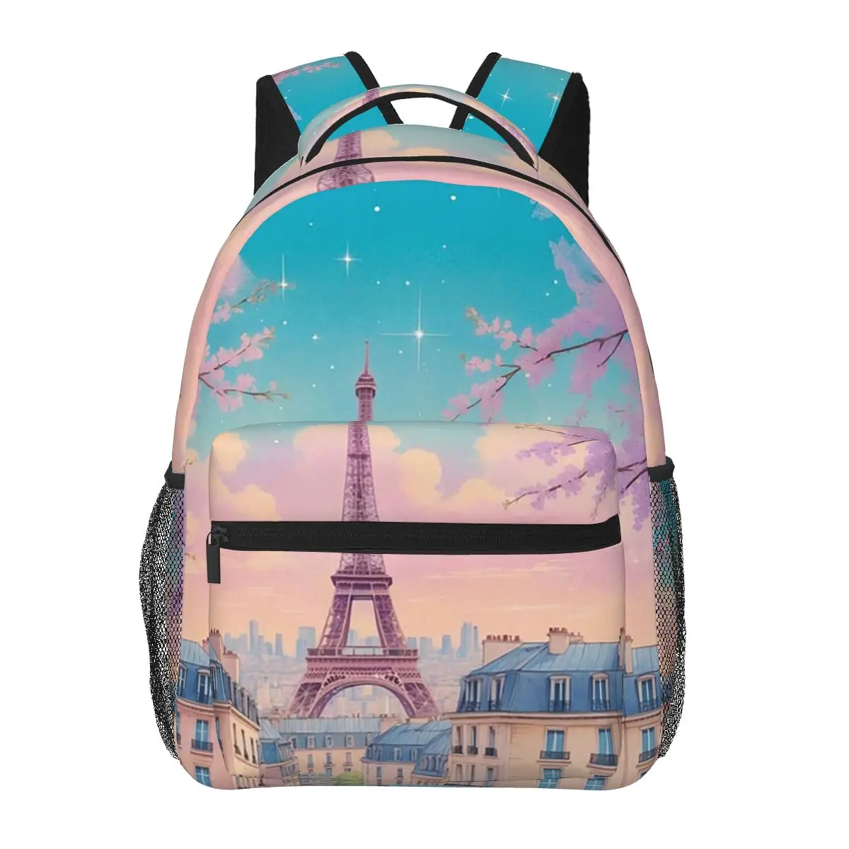 

Eiffel Tower And Cherry Blossoms Design Student Backpack School Bag Hiking Travel Daypack for Men Women Bookbag Shoulder Bags