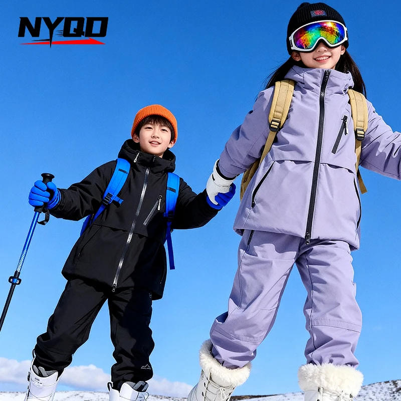 Children's Skiing Wear Top+Bottom Winter Boys Girls Snowboarding Suit Windproof Waterproof Kids Ski Jacket Snow Pants view 4