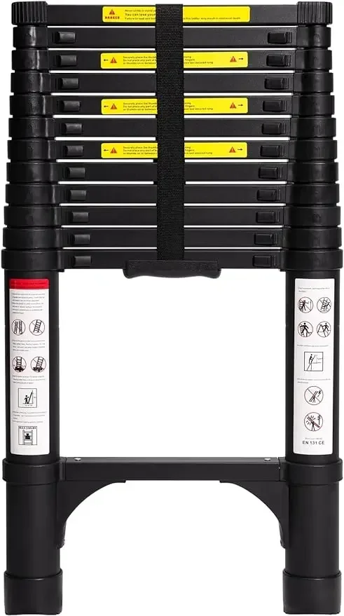 

v Aluminum Telescoping Ladder, Lightweight Multi-Purpose Collapsible Extension with 2 Triangle Stabilizers, Heavy Duty