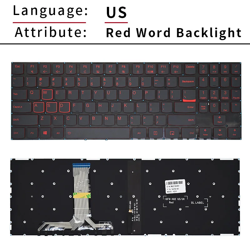 Teclado latino retroiluminado para Lenovo Legion, EUA e espanhol, Y520, Y520-15IKB, R720-15IKBN, R720-15IKB, 15, 15IKB, 9Z.NDKBN.D01 LA, Novo