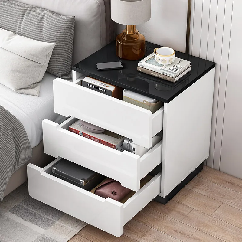 

bedside table, simple modern home paint, light luxury bedroom, small sideboard, easy storage, storage cabinet