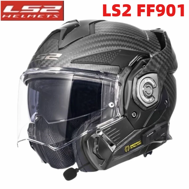 

LS2 Carbon Fiber Flip Up Motorcycle Helmet FF901 Dual Visor Off Road Racing Helmet for Men ECE Certified