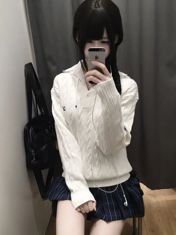 

Водорастворимый вязаный свитер со средней закрученной головкой JK Верхняя одежда женский Long Sve Осень Зима College Sle orm Top