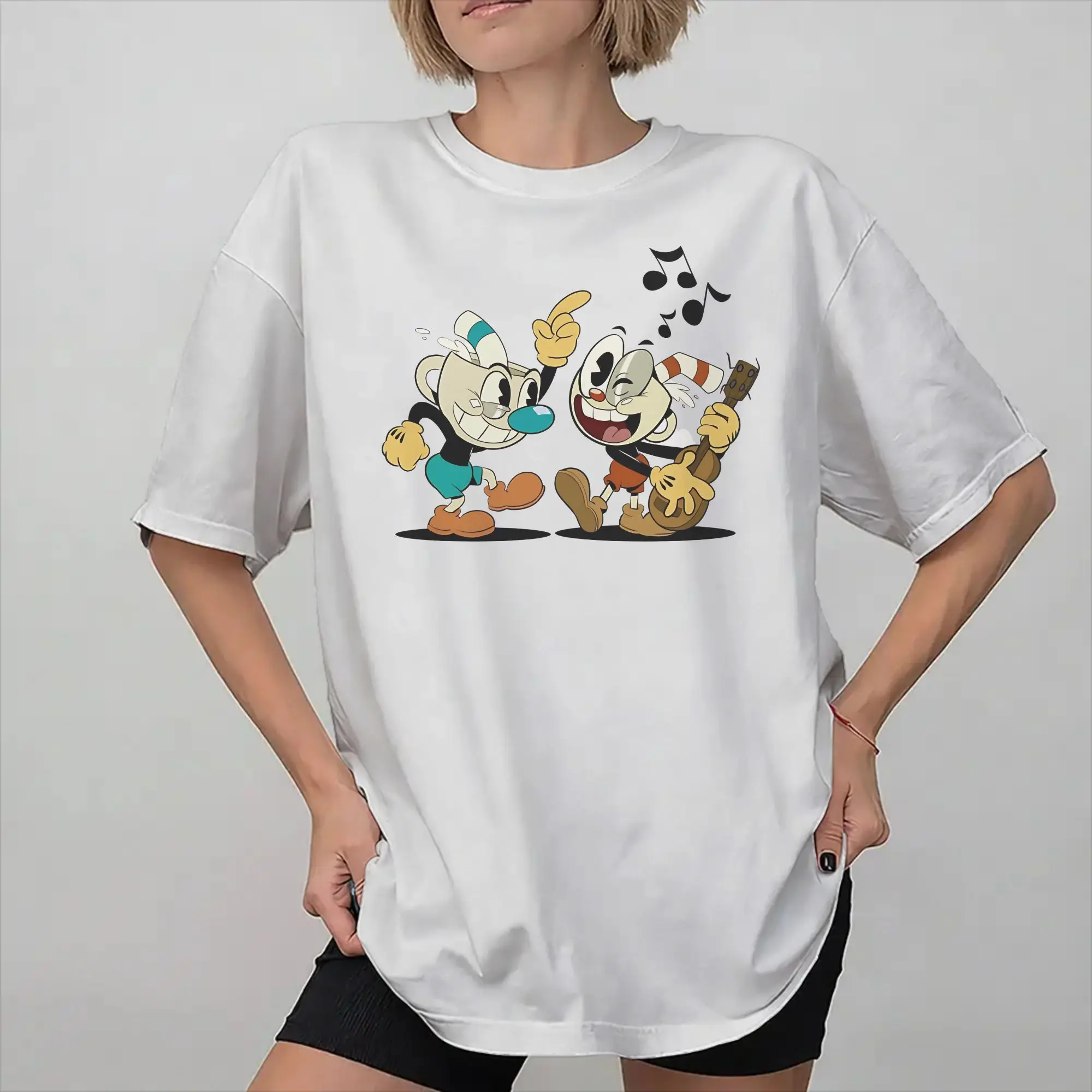 Cuphead and Mugman cup mug Outfit Unisex T Shirts Pure Cotton Tee Graphic Printing  Tops T-shirt