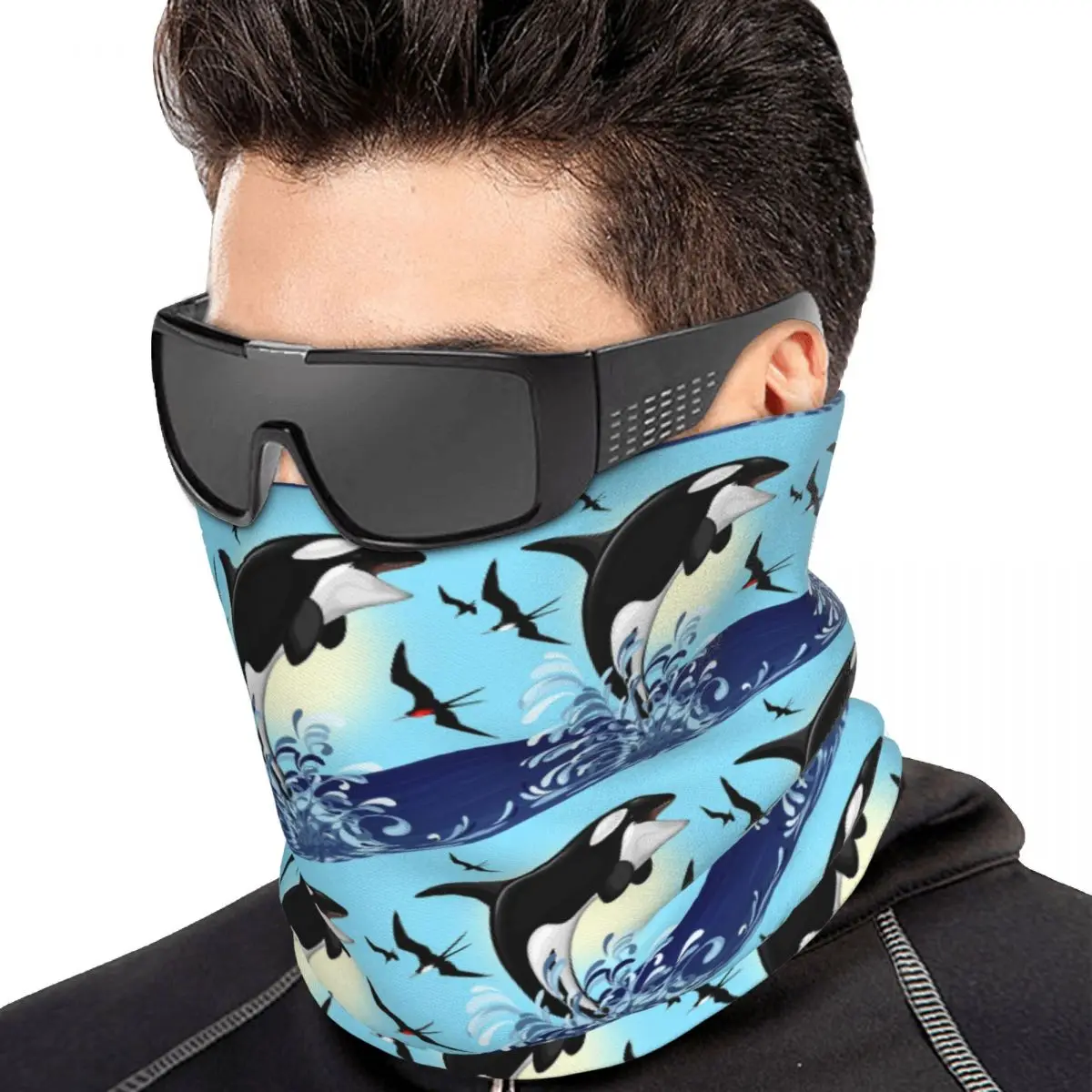 Orca Killer Whale Jumping Out The Ocean Bandana Neck Gaiter Printed Magic Scarf Riding Face Mask Unisex Adult Windproof