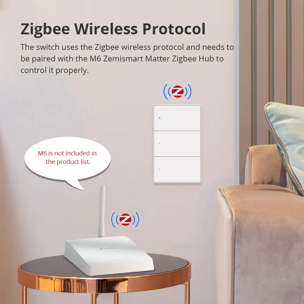 ZemiSmart Zigbee Interruptor de Parede Botão Neutro Interruptor funciona com Tuya, Alexa e Google Home Controle de Voz Certificado AU