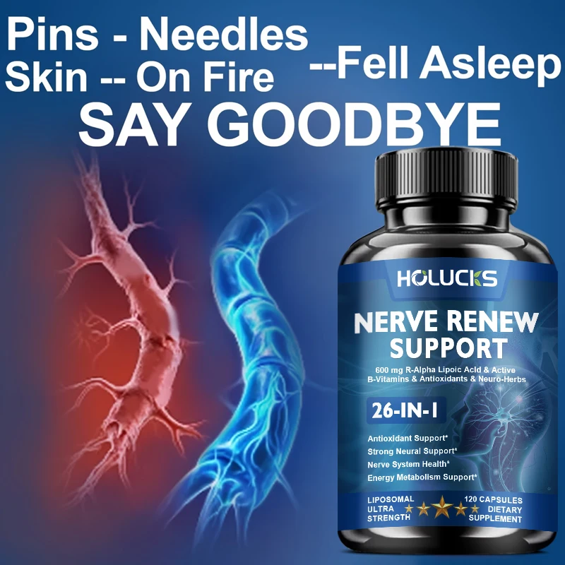 Nerve Renew Support Supplement, Alpha Lipoic Acid, Support Nervous System, Relieve Stress, Promotes Brain Function, Boost Energy