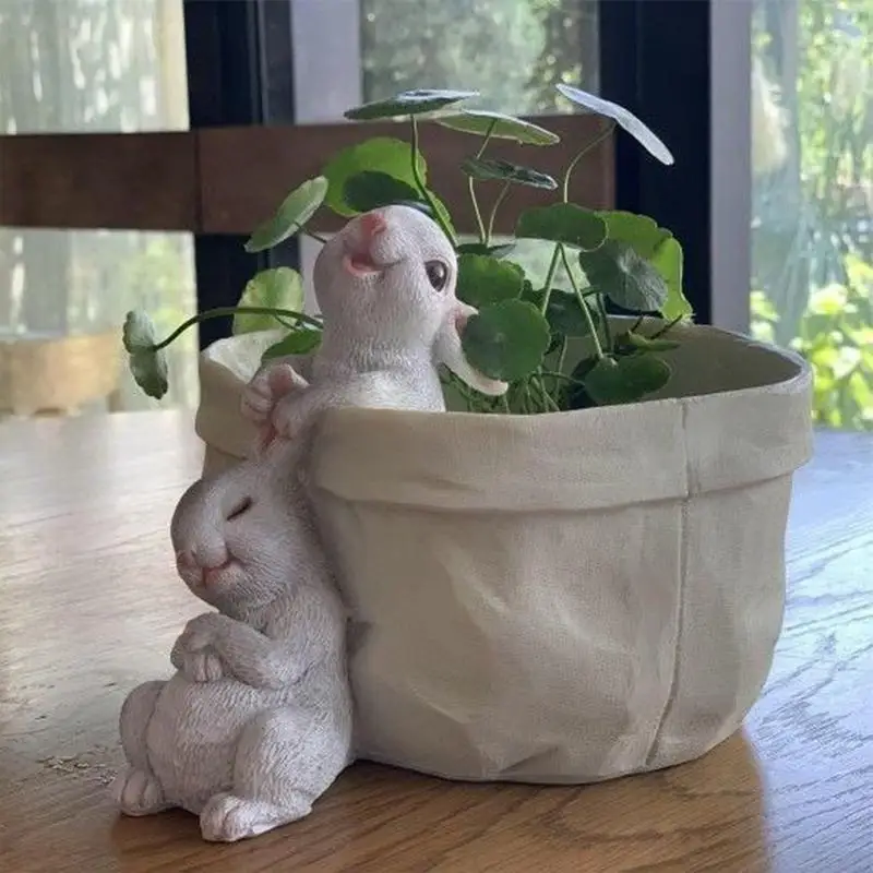 Planter Rabbit Resin Succulent Pots Animal Statue for Balcony Patio Decorative Cartoon Planter Garden Art Decorations