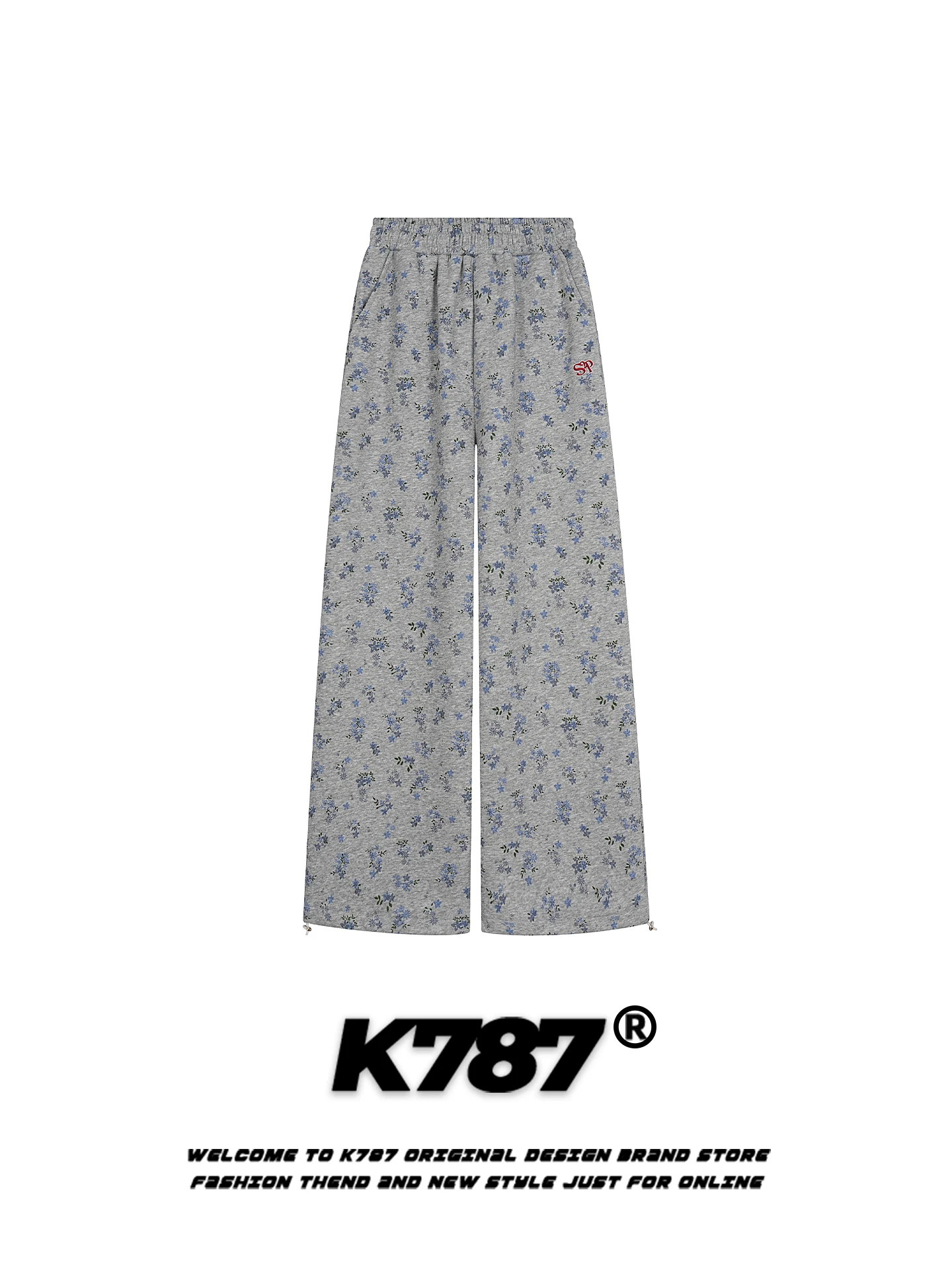 

K787 Американские ретро-спортивные брюки с цветочным принтом, повседневные, свободные, с высокой талией, на шнурке, широкие, в пол, для отдыха