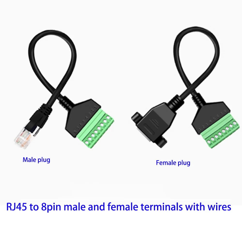 

RJ45 Terminal Block to Screw Connector 8p Ethernet RJ45 Male to Female Cable 8 Pin Screw Terminal Network Adapter for CCTV DVR