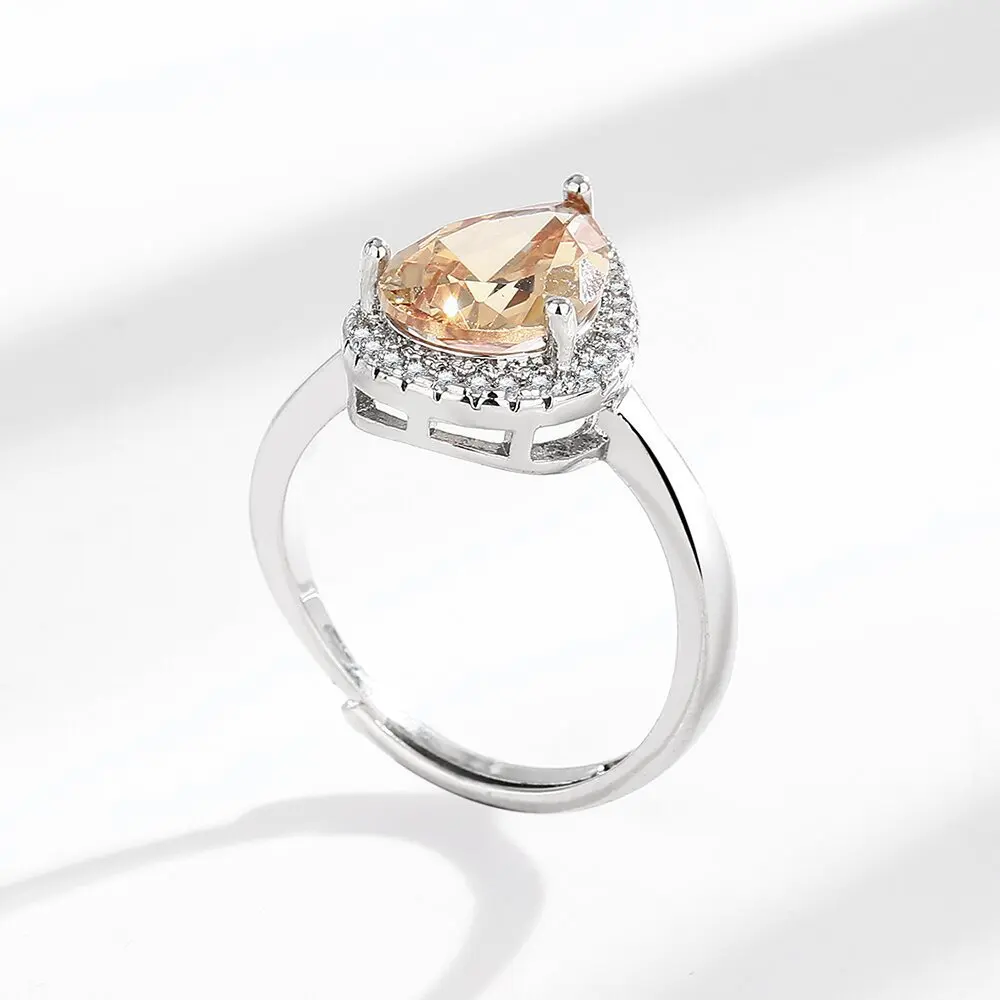 925 فضة برتقالي قطرة الماء الزركون خاتم أنيق خفيف فاخر مجوهرات بسيطة