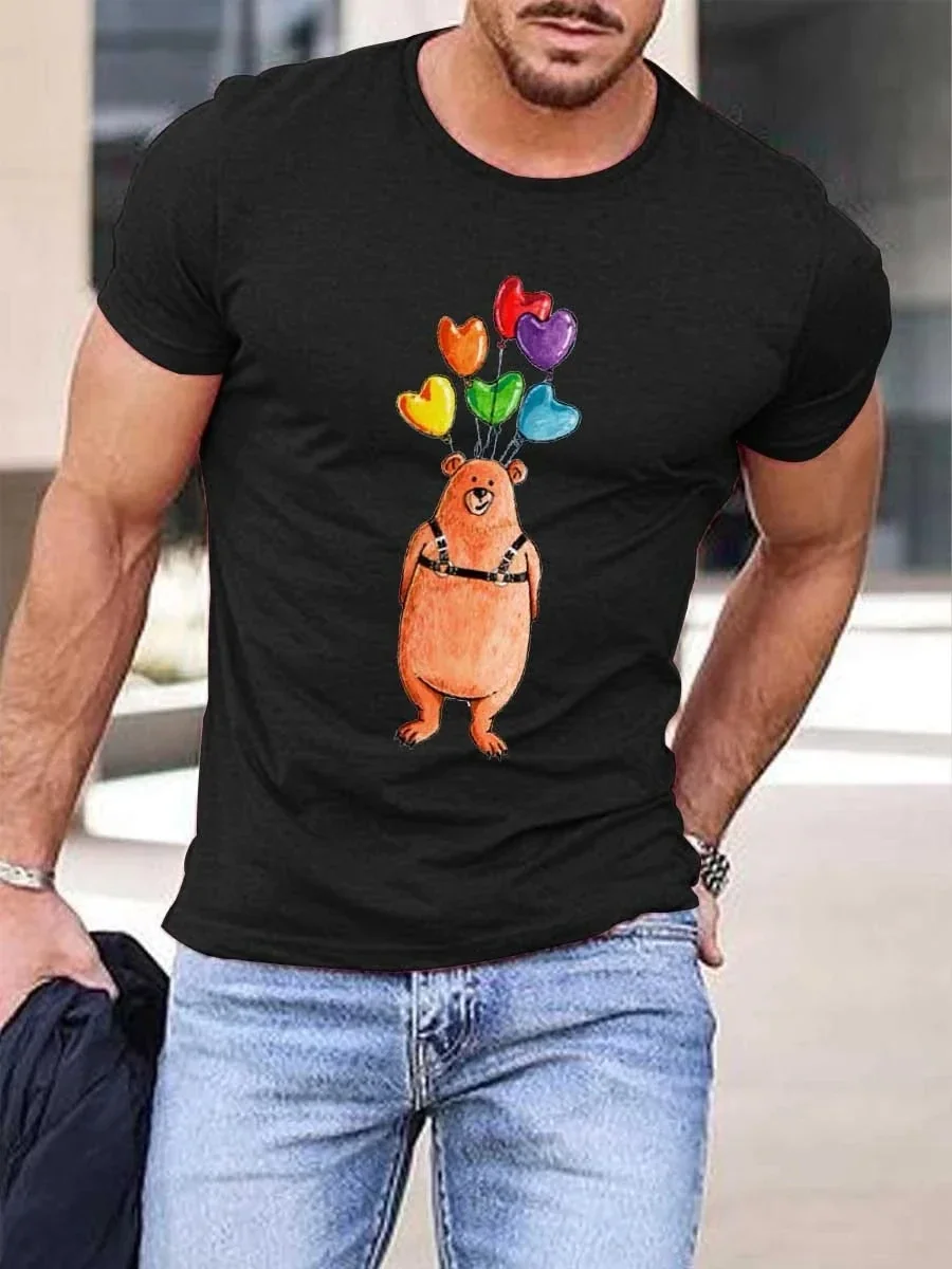 Summer Men's Printed Casual Crew Neck Short Sleeve T-Shirt balloon Bear T-Shirt 3D Printed T Shirt