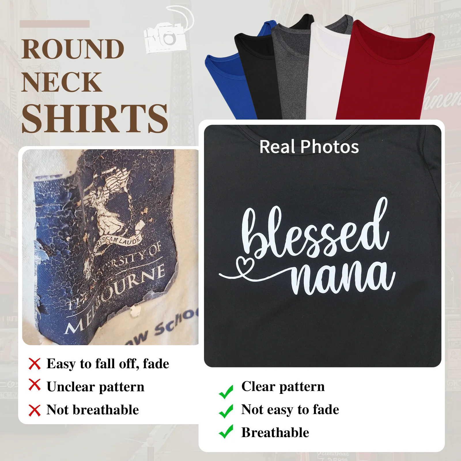 1pc inspirerend polyester T-shirt voor dames, korte mouw met ronde hals en portretprint, normale lengte gebreide stof casual T-shirt