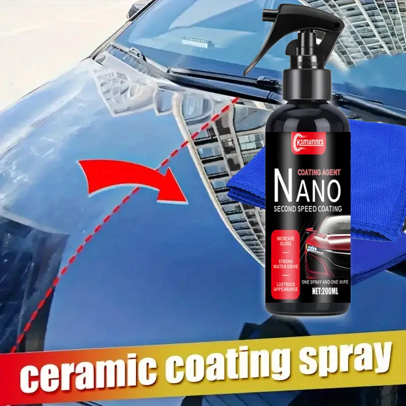 200ml Nano Second Speed Coating Agent, Car Ceramic Coating Spray, One Spray & One Wipe, Boost Gloss & Water Repellent for Auto