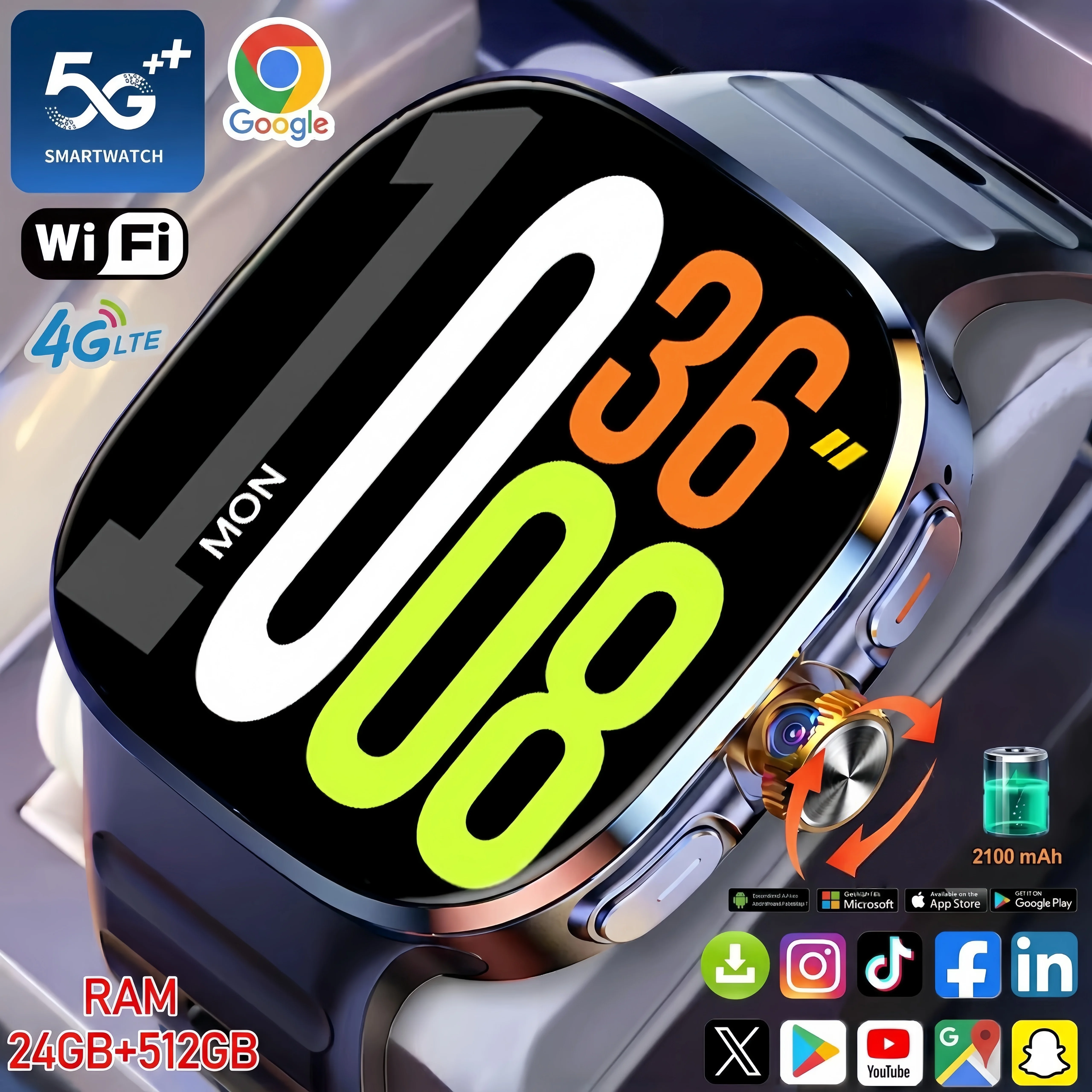 M99 Android Smart Watch 2.4inch Amoled 5G LTE Smartwatch With 900W Rotary Camera GPS WIFI Sim Card Slot NFC App Store