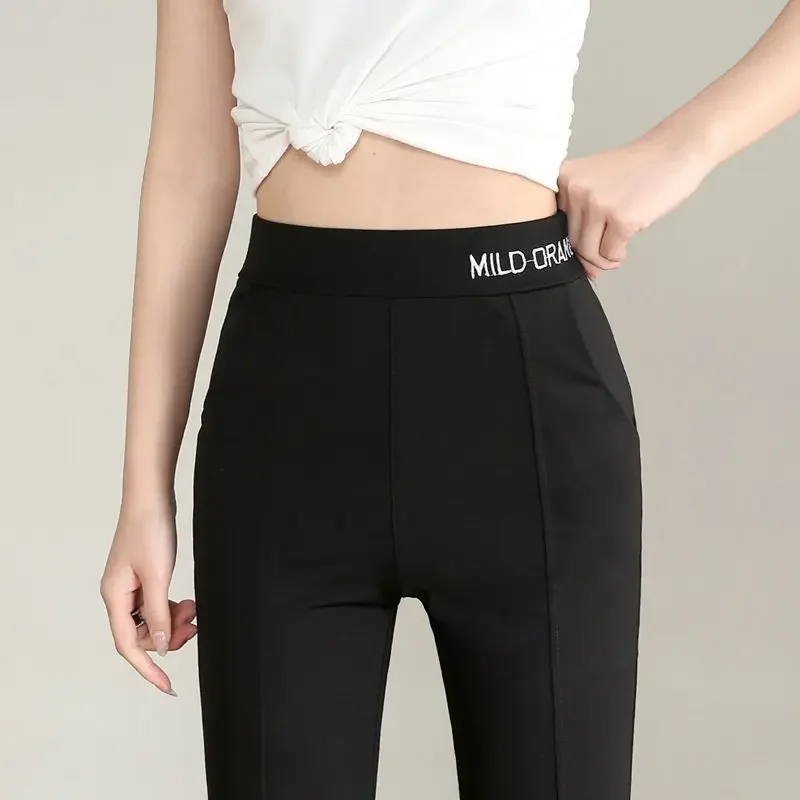 New Small Slit Casual Elastic High Waist Tight Stretch Pants New Micro-flare Pants for Women in Spring and Autumn