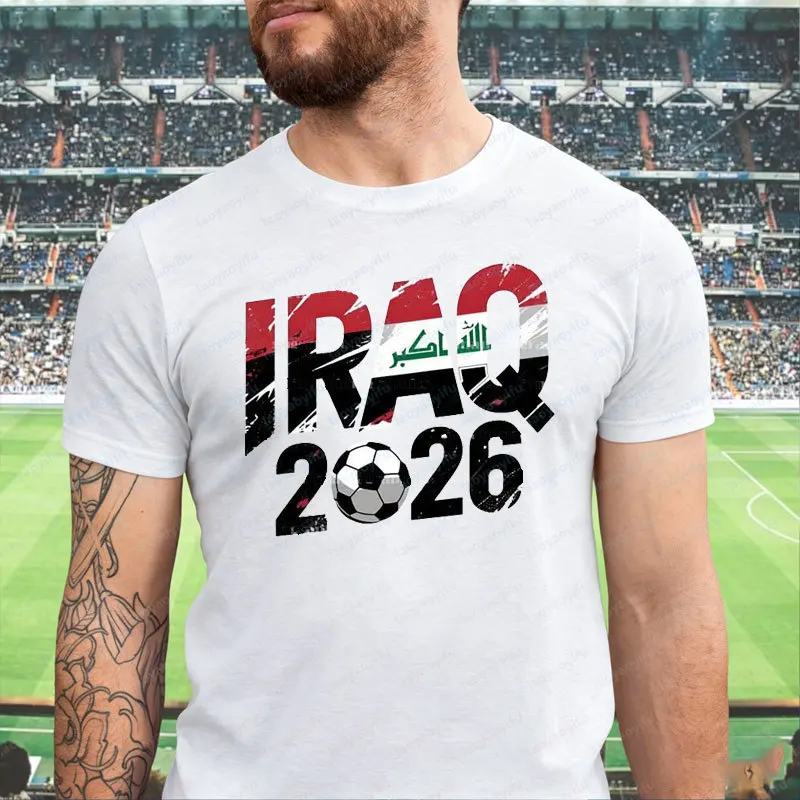 

Iraq Soccer Fan 2026 Mens T-Shirt Iraq Flag Football Graphic Tee Football Game Day Apparel Cotton Tops National Pride Gift