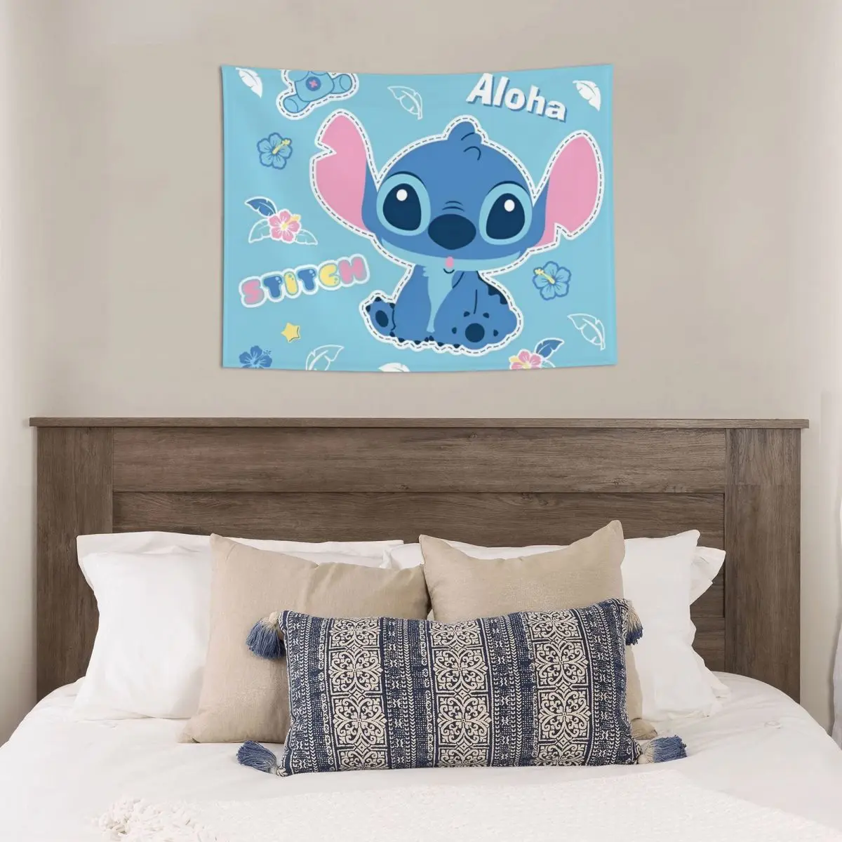 Lilo e Stitch Wall Hanging Tapeçaria De Tecido De Impressão, Boho Throw Rug, Cobertor Bonito, Decoração do Dormitório, 95x73cm