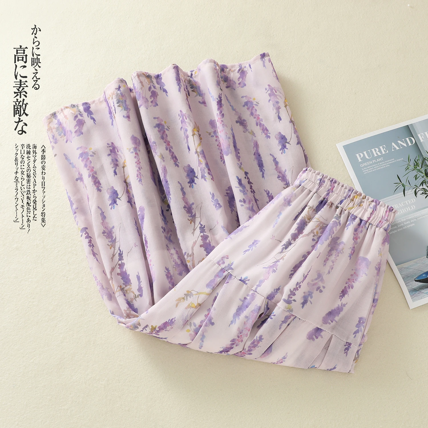 الربيع الصيف الأزهار طباعة المتدرج الأرجواني القطن التنانير النسائية مرونة عالية الخصر ألف خط ميدي تنورة طويلة عطلة الشاطئ بوهو تنورة