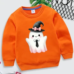 Kreskówka czarownica nadruk z duchem bluza dziecięca swetry z okrągłym dekoltem śmieszne Halloween upiorny sezon dziewczyna chłopiec jesienne zimowe bluzy