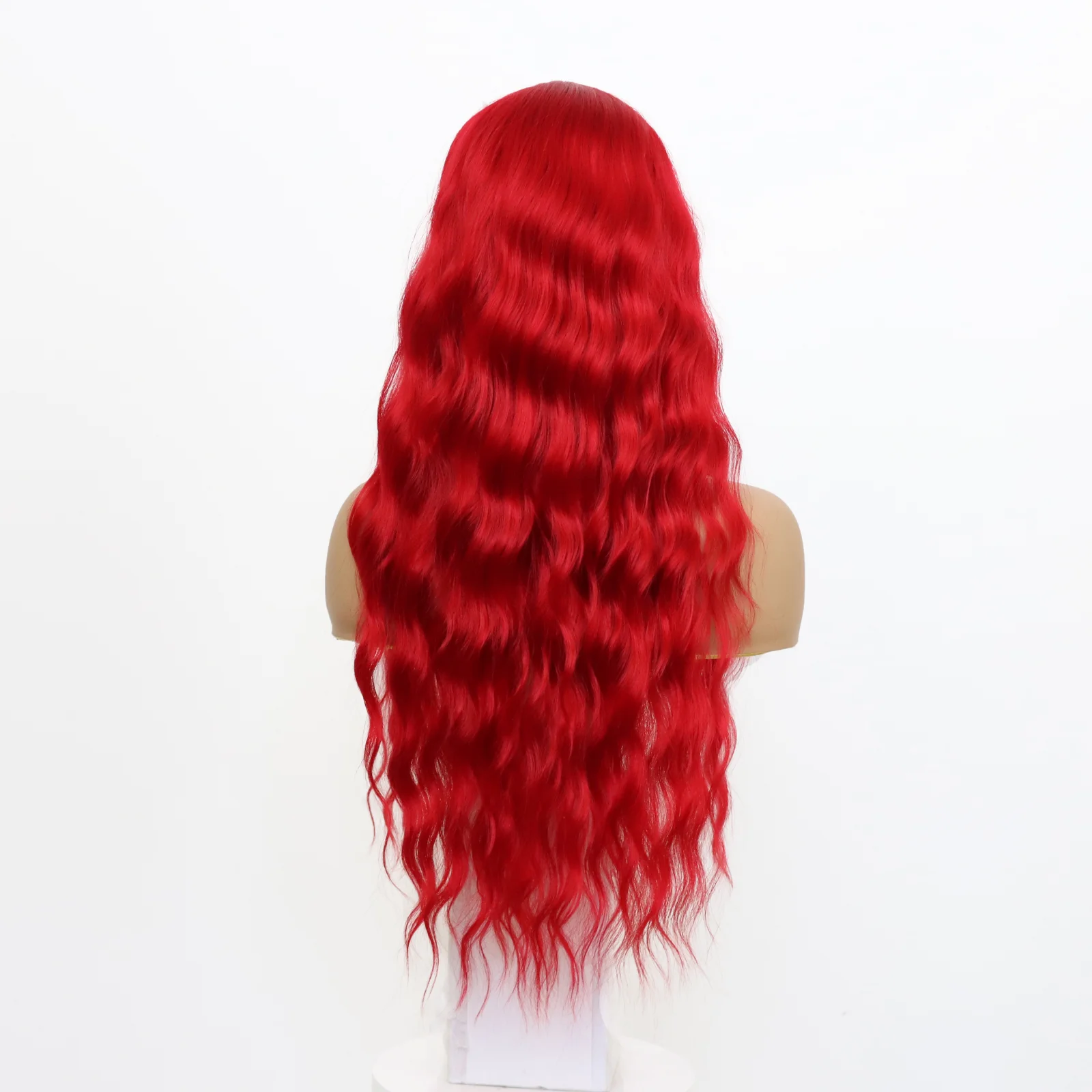 Peluca de encaje rojo Natural para mujeres y niñas, pelo largo y rizado ondulado, parte media, sintético Natural, para disfraz de Halloween