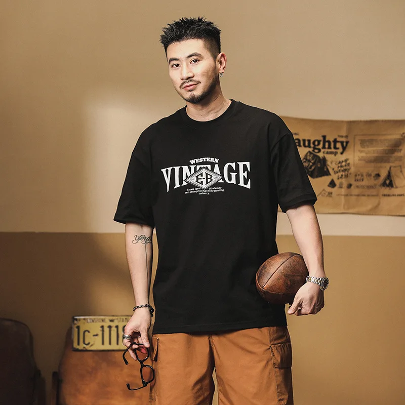 

Summer American fashion T-shirt loose cotton printed short sleeve shirt men's casual round collar shirt