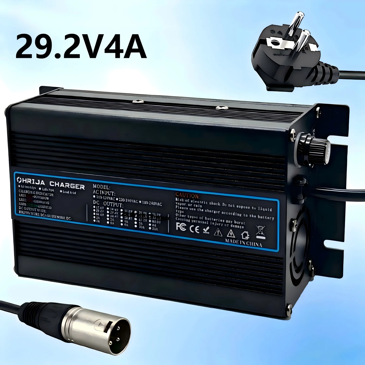 OHRIJA 29.2V 4A charger quick aluminum shell suitable for 8S 25.6V LiFePO4 Battery Charger detachable connector plug is optional
