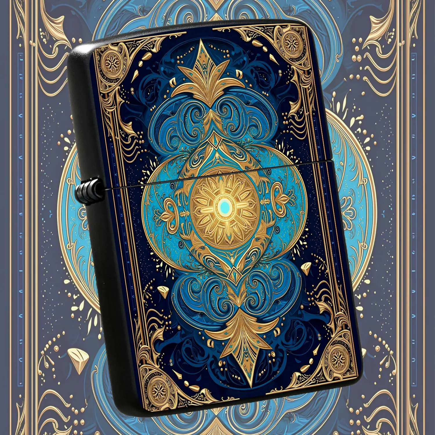 Exquisite Vintage Blue-Gold Art Pattern Lighter, Symmetrical Ornate Decorative Design Portable Ignition Tool, Ideal For Home Candle Lighting, Outdoor Camping, Daily Multi-Scenario Use, Elegant Premium Present For Any Oc A Humorous And Inter