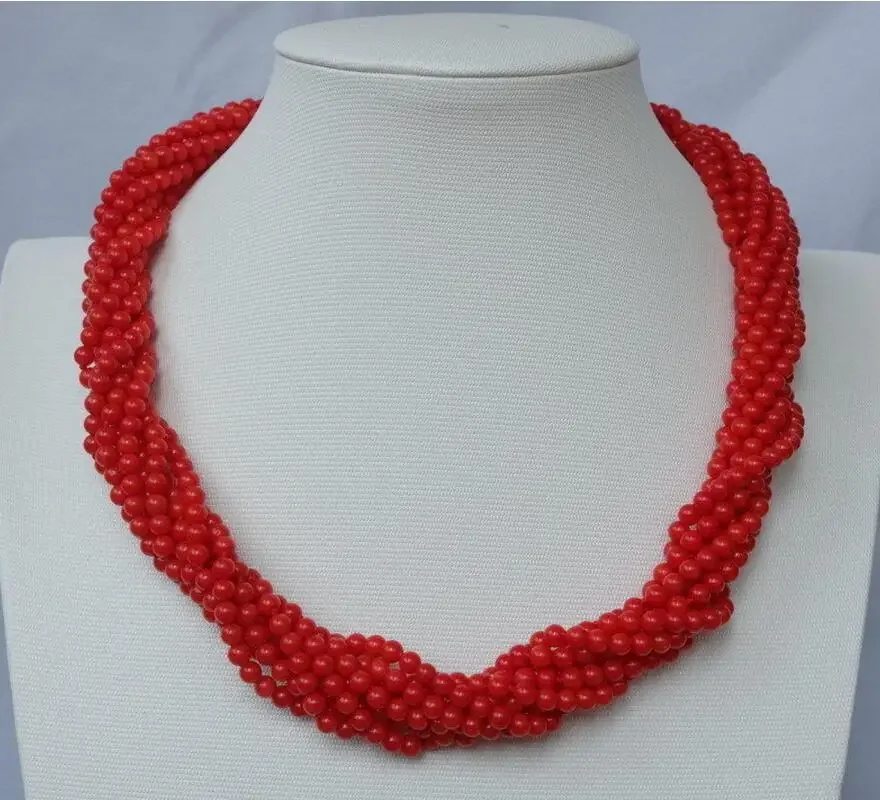 Fine jewelry   fashion 8strands Red Round Coral beads necklace with zircon leopard/cheetah clasp