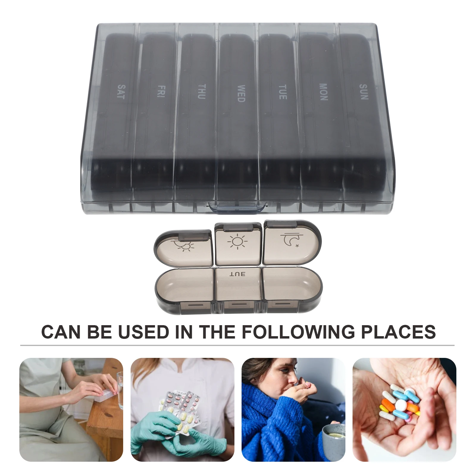 

Pill Dispenser Boxes Weekly Medication Organizer Portable Travel Medicine Kit Pocket