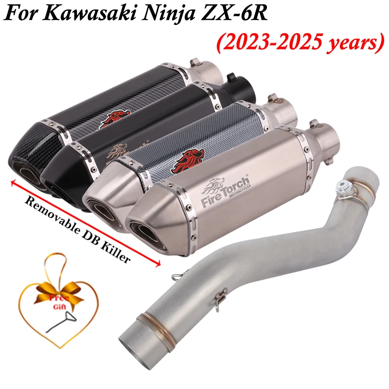 

Slip On For Kawasaki Ninja ZX6R ZX-6R 636 2023 - 2025 Motorcycle Exhaust Escape System Mid Link Pipe Muffler Removable DB Killer