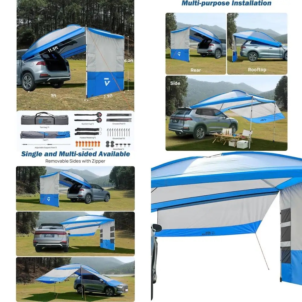 

Расширяемый автомобильный тент с 3 съемными сторонами, водонепроницаемое укрытие для внедорожника размером 11,5 x 7,9 футов UV50+, солнцезащитный козырек для кемпинга с 8 карманами