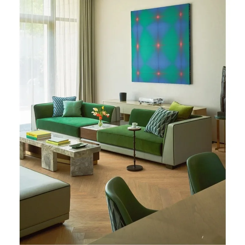 Leisure lazy wind matcha green fabric color matching living room sofa